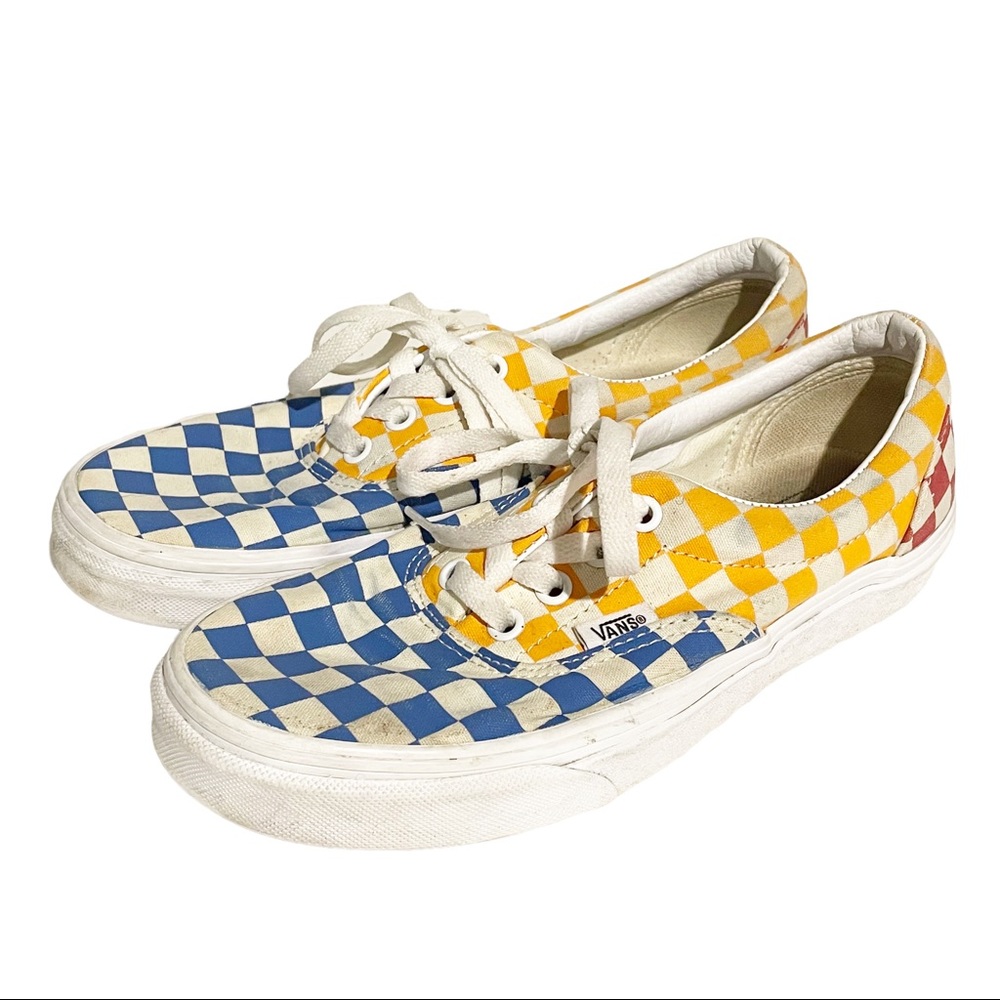 Vans OTW Womens 7.5‎ Primary Checker Blue Yellow Low Top Lace Shoes Sneakers